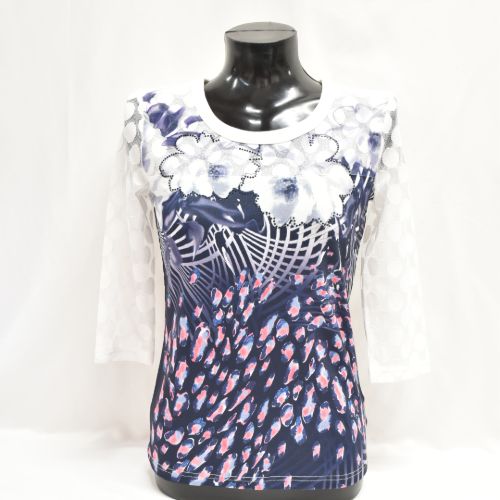 Navy & Pink Floral Top With Sequin Detail