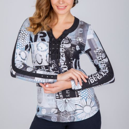 Dolcezza Abstract Print Long Sleeve Top