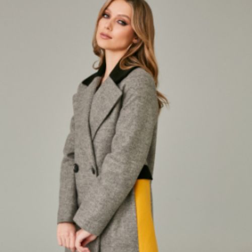 Kate Cooper Wool Coat With Contrast Collar & Panel