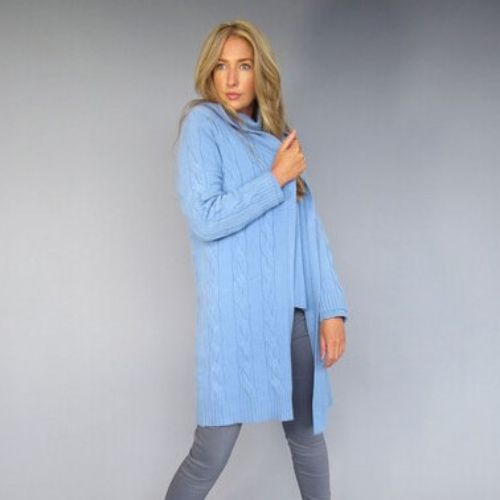 DECK Long Hooded Cable Knit Cardi