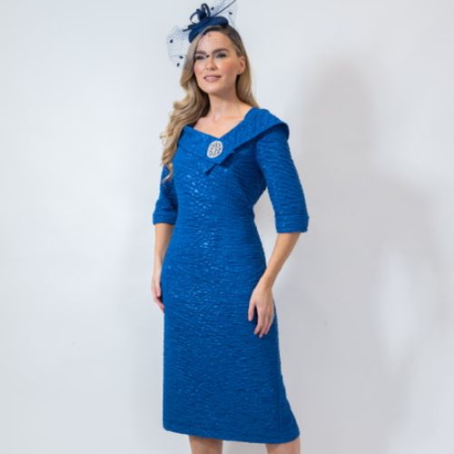 Cassandra Royal Blue Dress With Folded Collar