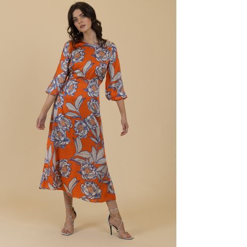 Fee G Orange Flower Print Dress