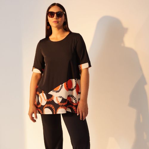 ORA Circle Print Top With Contrast Panel