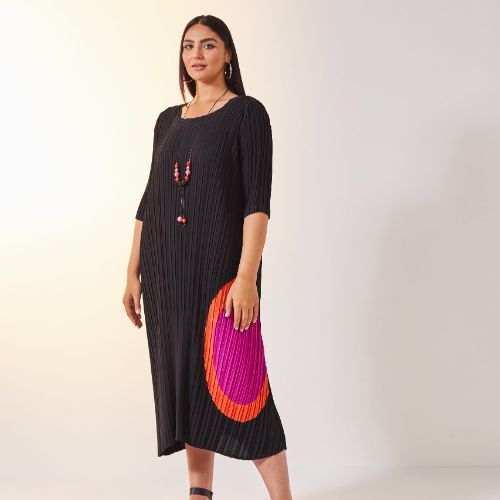 ORA Pleated Dress With Colour Circles