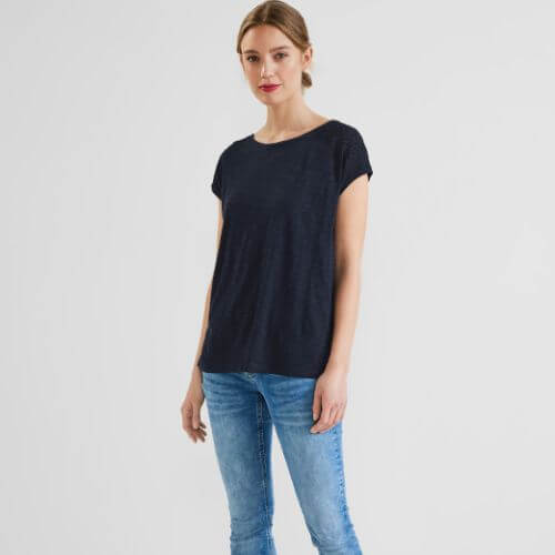 Street One Navy Top With Lace Shoulder