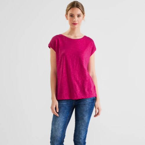 Street One Pink Top With Lace Shoulder