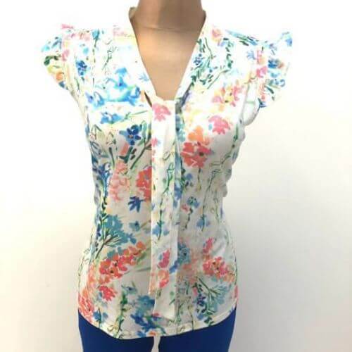 Yew Print Capped Sleeve Top