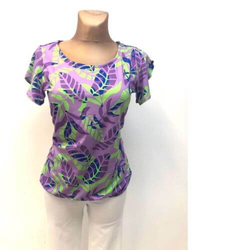 YEW Purple And Green Print Top