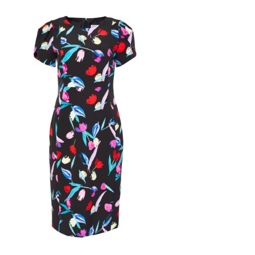 Kate Cooper Print Straight Dress With Pleated Sleeve