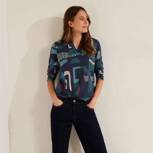 Cecil Navy Graphic Print Top