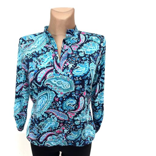 Yew Paisley Print Top With Stand Up Collar