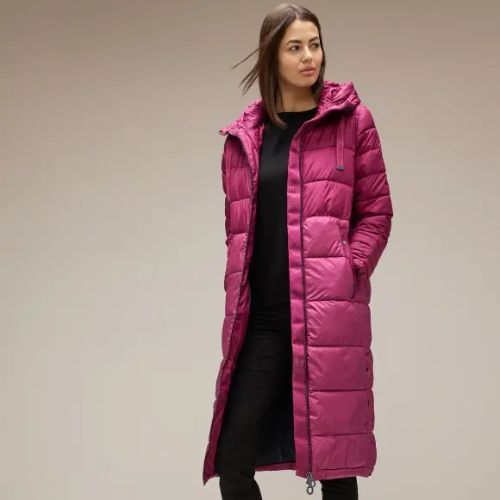 Street One Peony Red Two-tone Quilted Coat