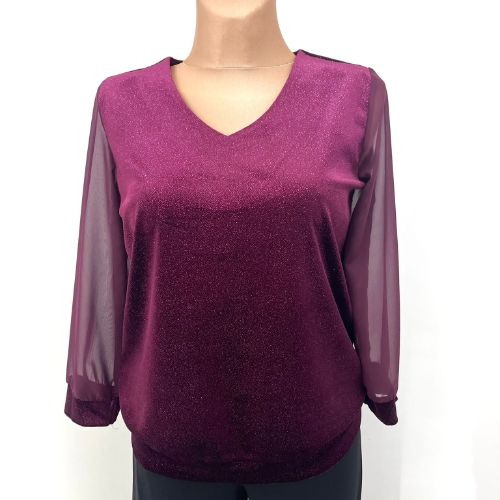 YEW V-neck Top With Sheer Sleeve