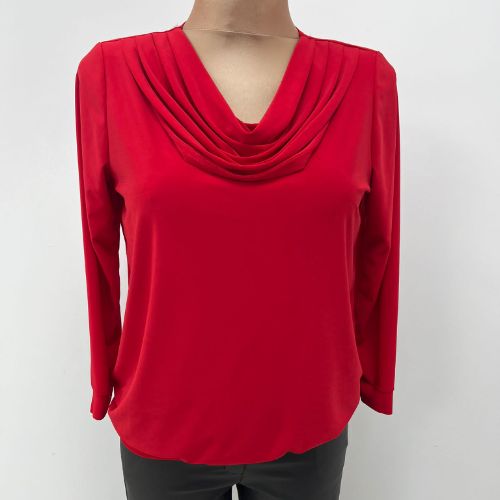 YEW Cowl Neck Top In Cream And Red