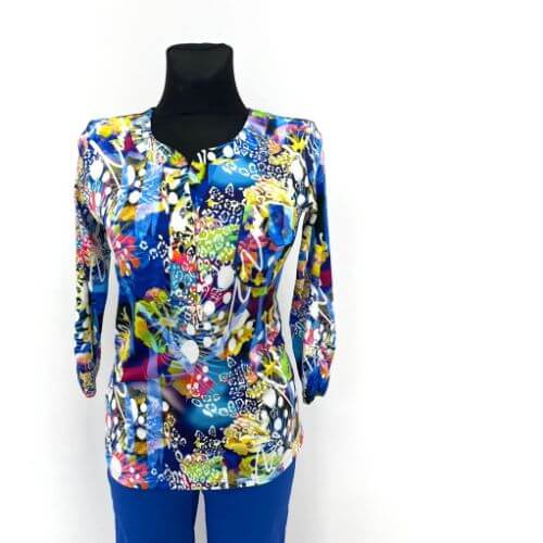 YEW Royal Print Top With Button Detail