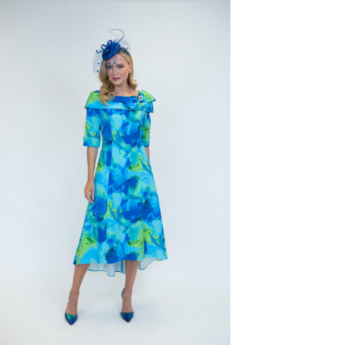 Cassandra Royal Blue & Green Print Midi Dress