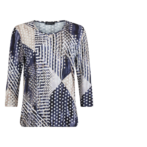 Sunday Navy & Beige Abstract Print Top