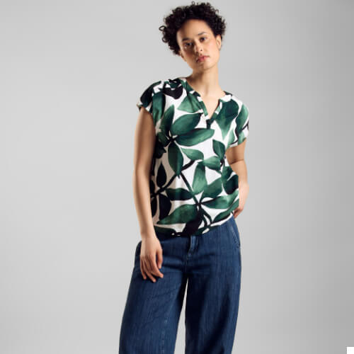 Street One Green Print Top With Crew Neck
