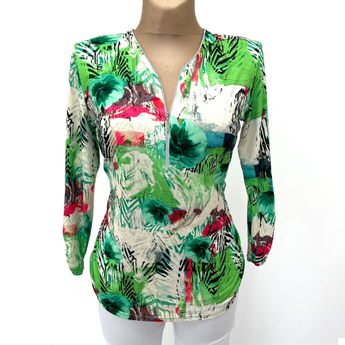 Yew Green Print Top With Zip