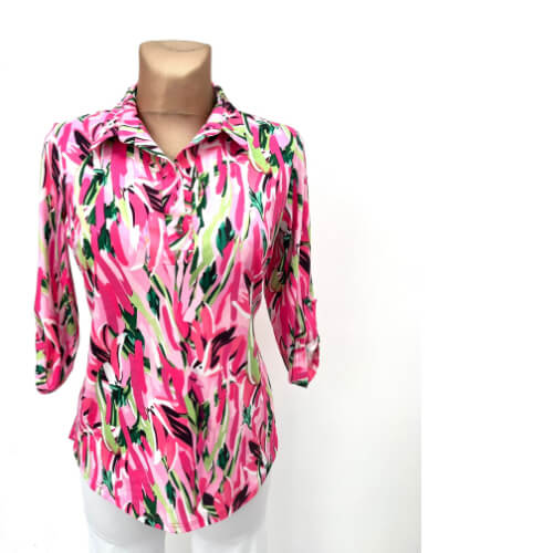 YEW Pink & Green Top With Collar