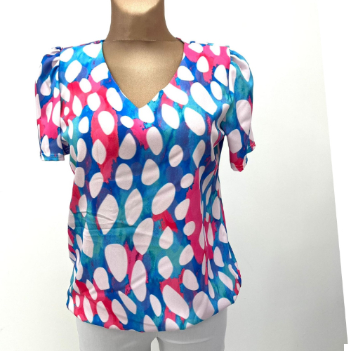 YEW Pink And Blue Spot Print Top
