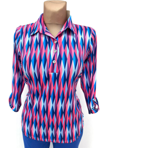 YEW Pink & Blue Top With Collar