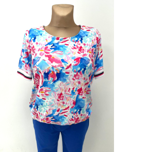 YEW Pink & Blue Print Top