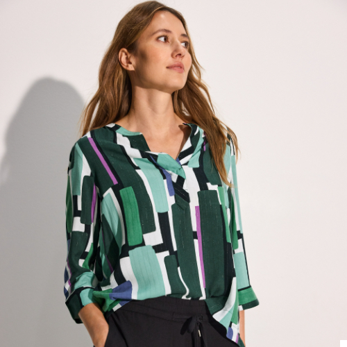 Cecil Print Top With Slit Round Neck