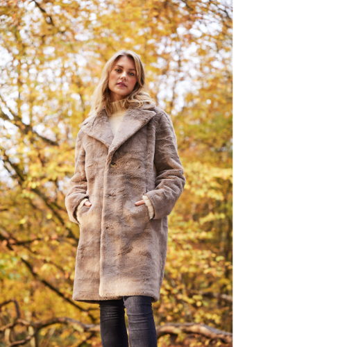 Normann Reversible Faux Fur Coat In Taupe & Black