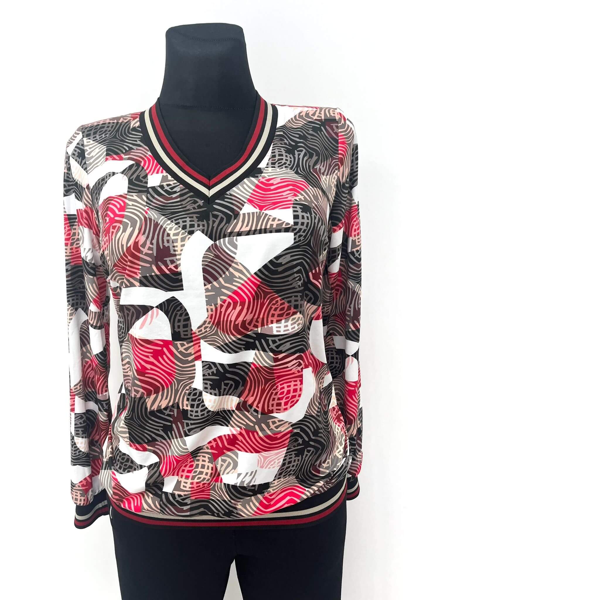 Yew Red & Black Print Top