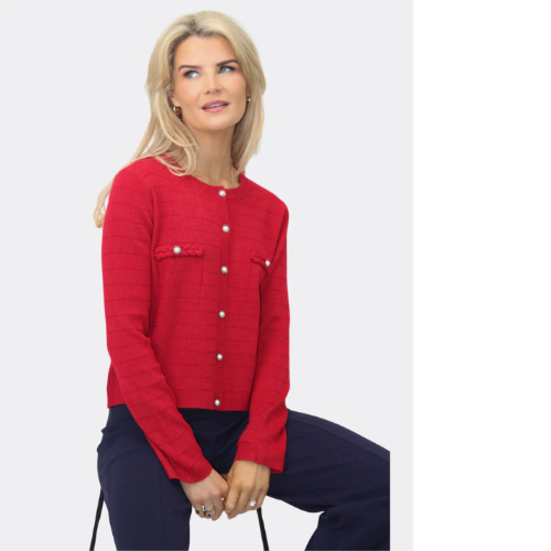 Kate & Pippa Red Zuki Buttoned Knit Jacket