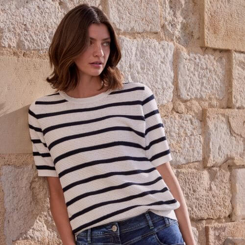 Cecil Striped Short-sleeve Sweater