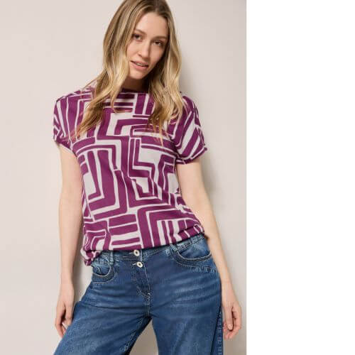 Cecil Graphic Print T-shirt With Button Detail