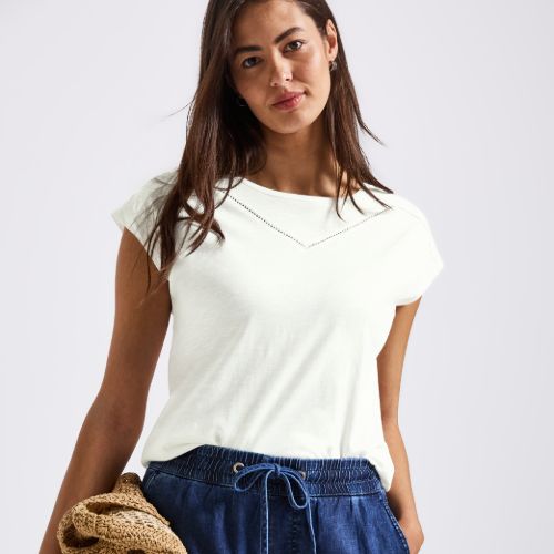 Street One Cap Sleeve T-shirt (blush Peach And White)
