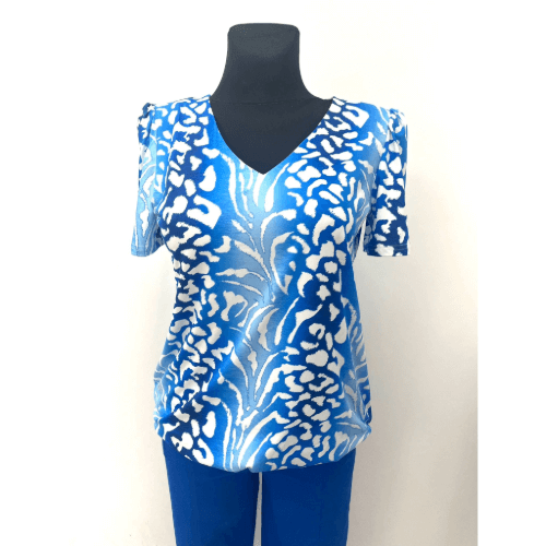 Yew Blue & White Print Top