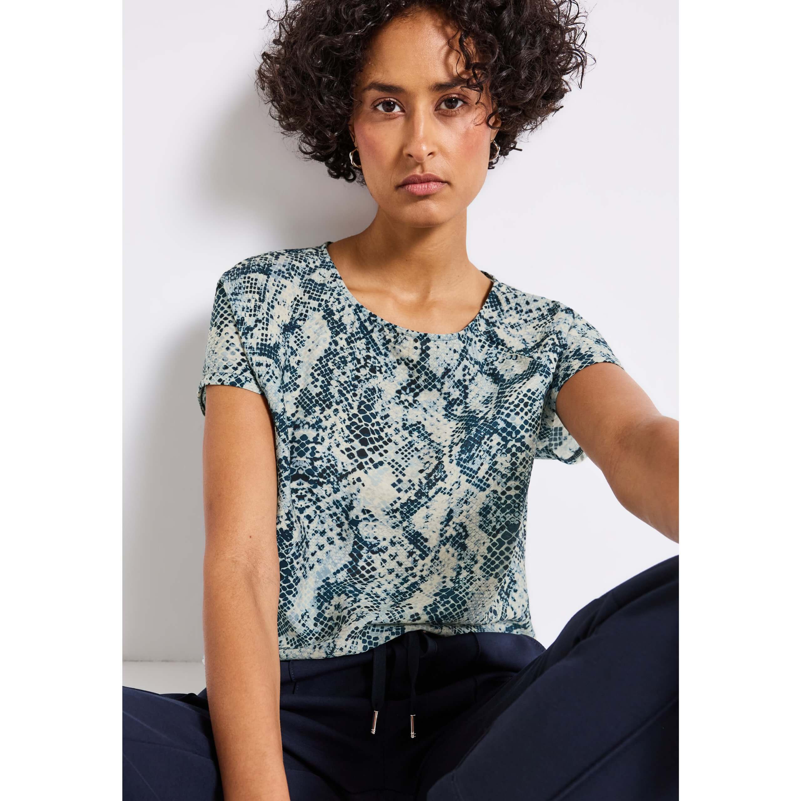Street One Material Mix Snake Print Top