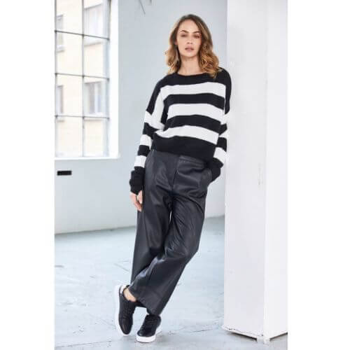 Naya Black Wide Leg Leatherette Trouser