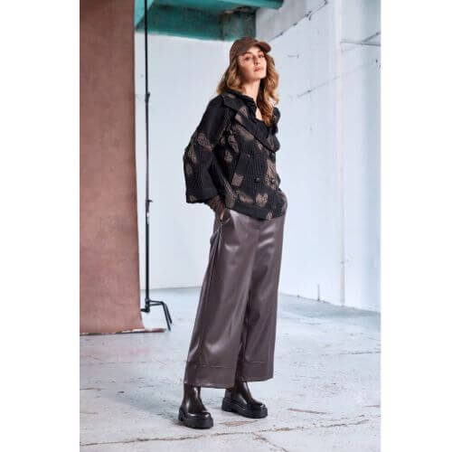 Naya Cocoa Wide Leg Leatherette Trouser