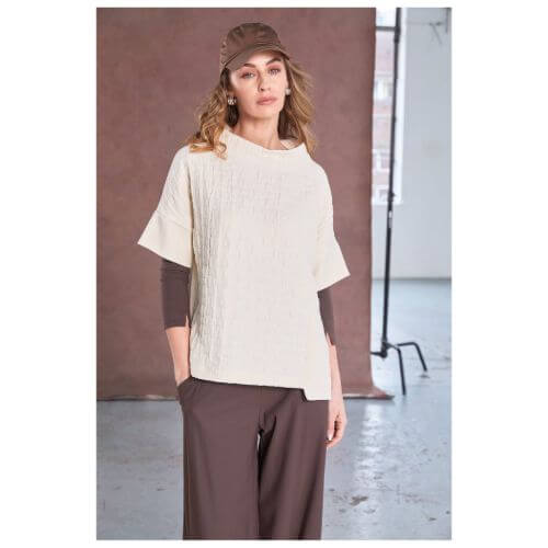 Naya Waffle Effect High Neck Top (Cream & Black)