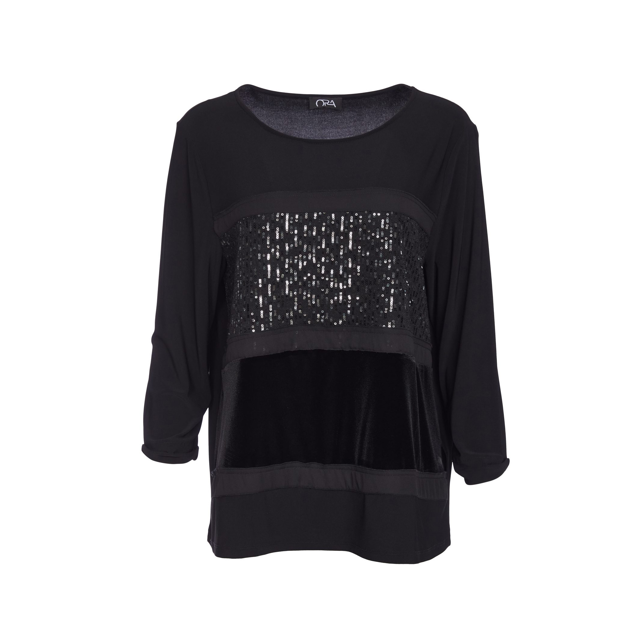 Ora Round Neck Top With Sequined Panel