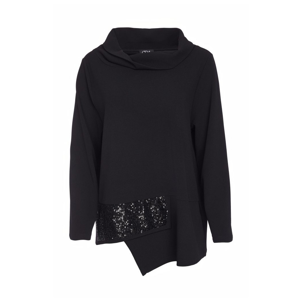 Ora Roll Collar Top With Beaded Panel
