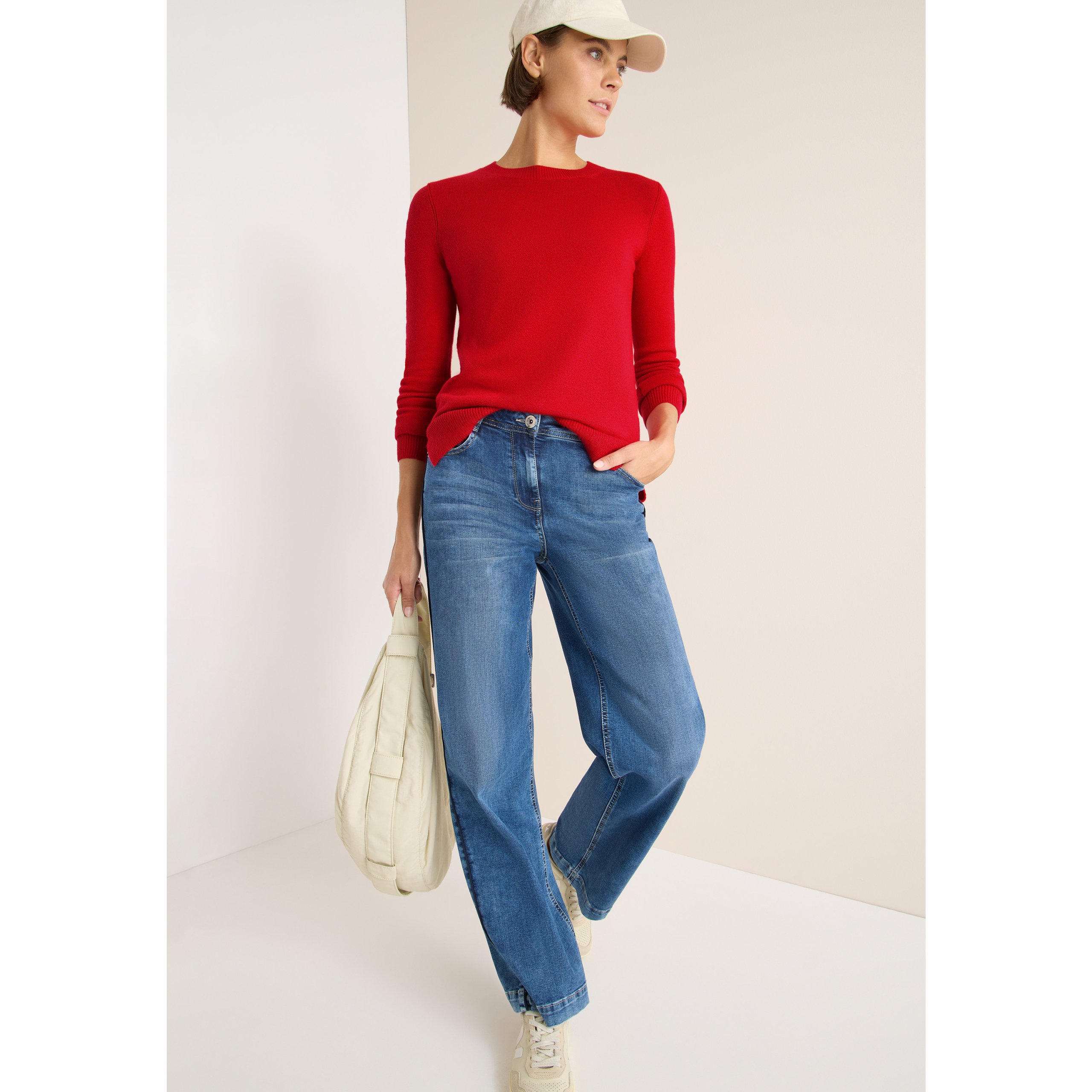 Cecil red sweater with knitted details - Image 4