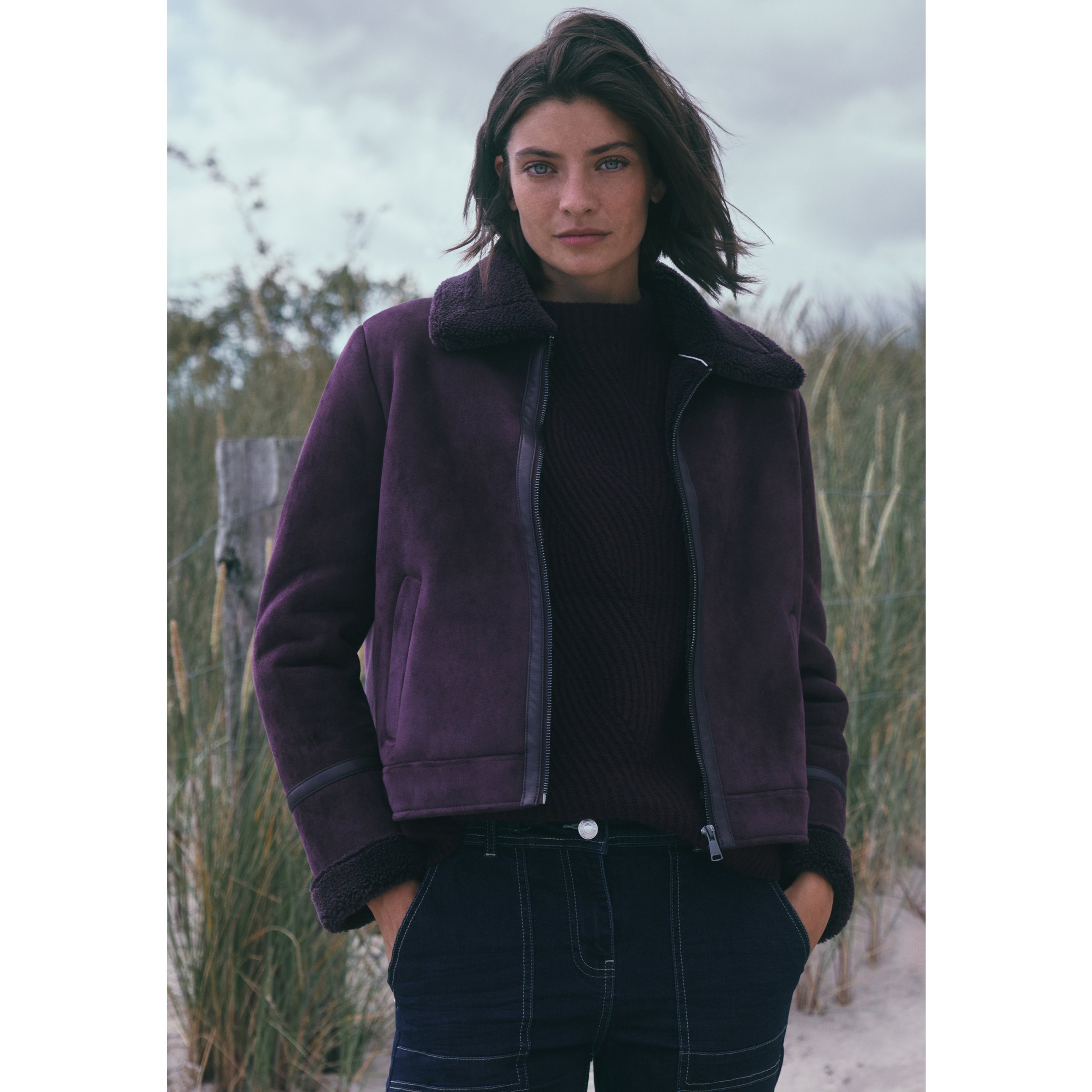 Cecil Velour Jacket With Faux Fur Trim