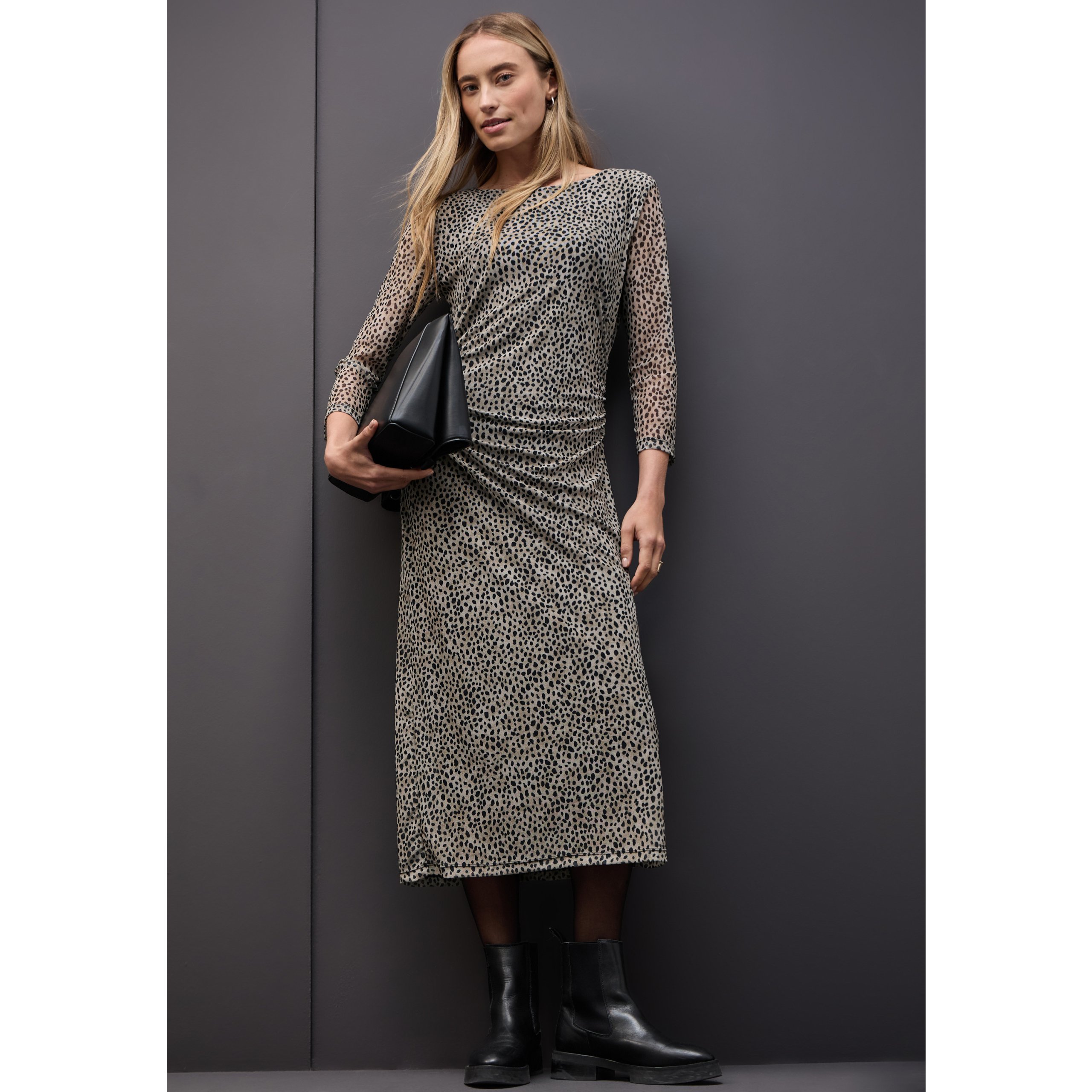 Street One Mesh Dress With Leopard Pattern