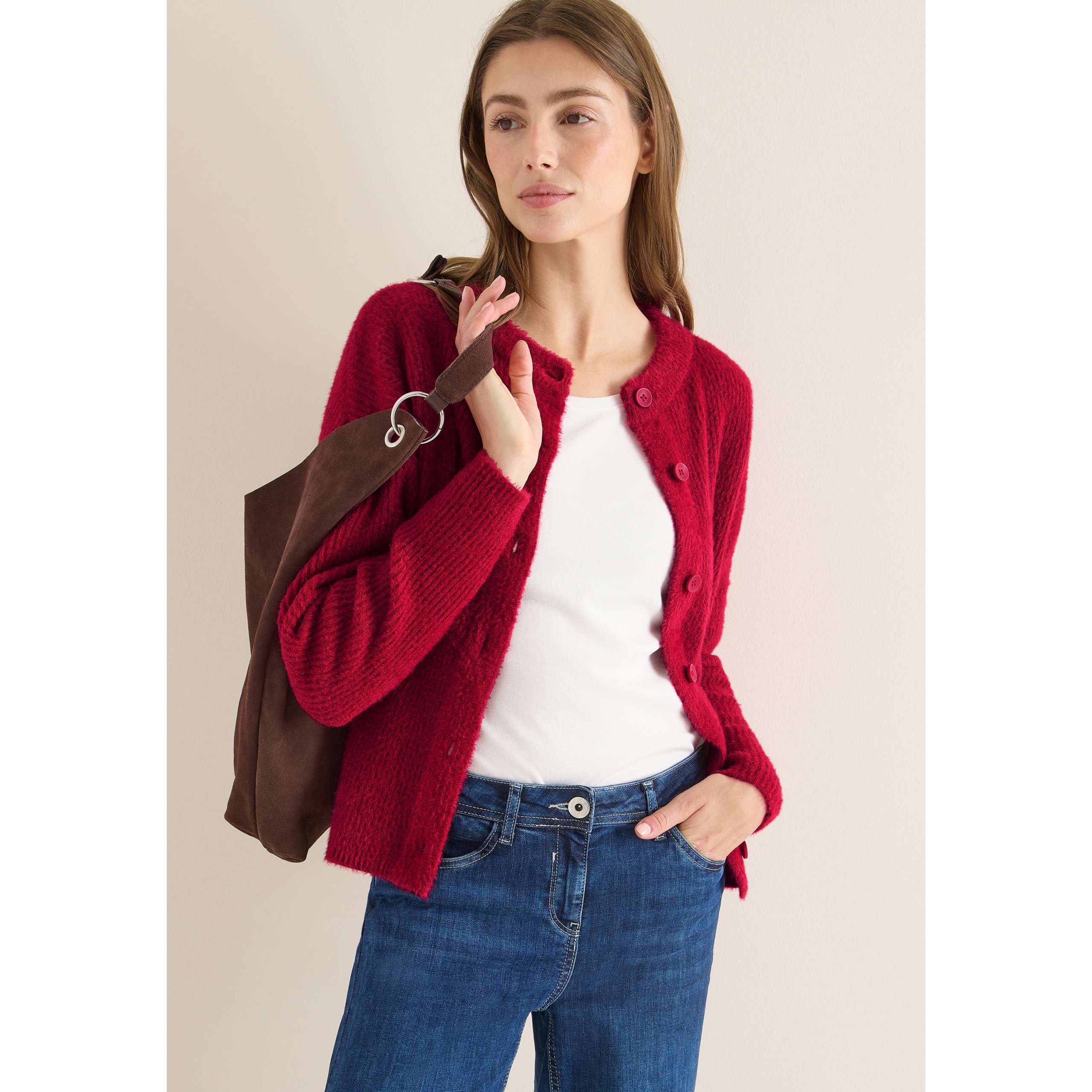 Cecil Ribbed Red Cardigan