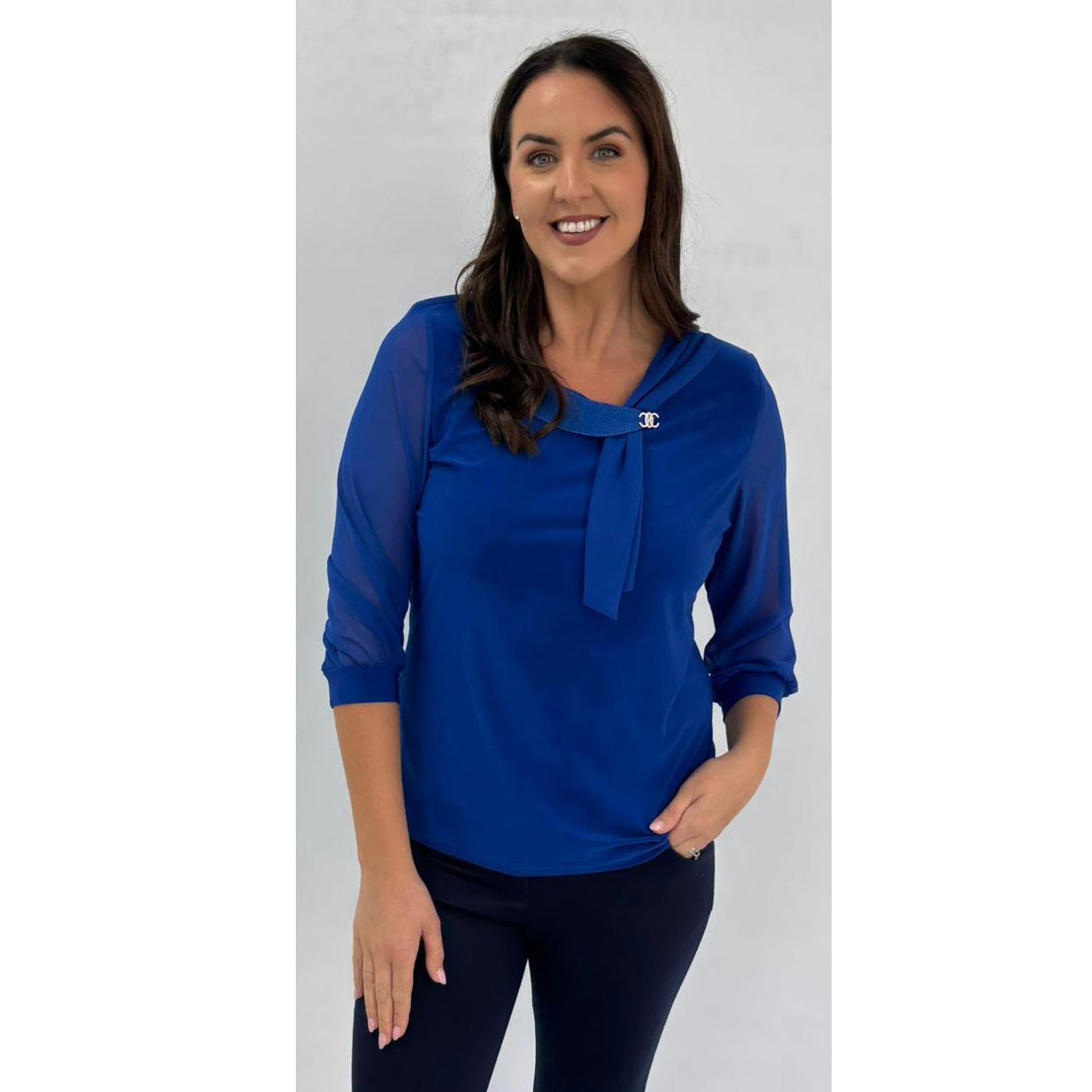 YEW Royal Blue Top With Glitter Neckline