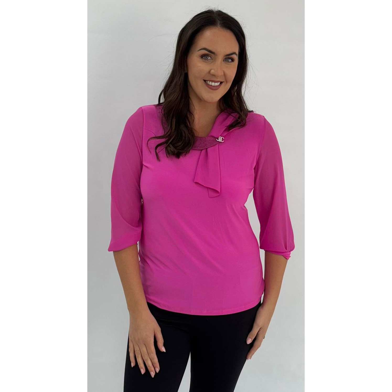 YEW Pink Top With Glitter Neckline