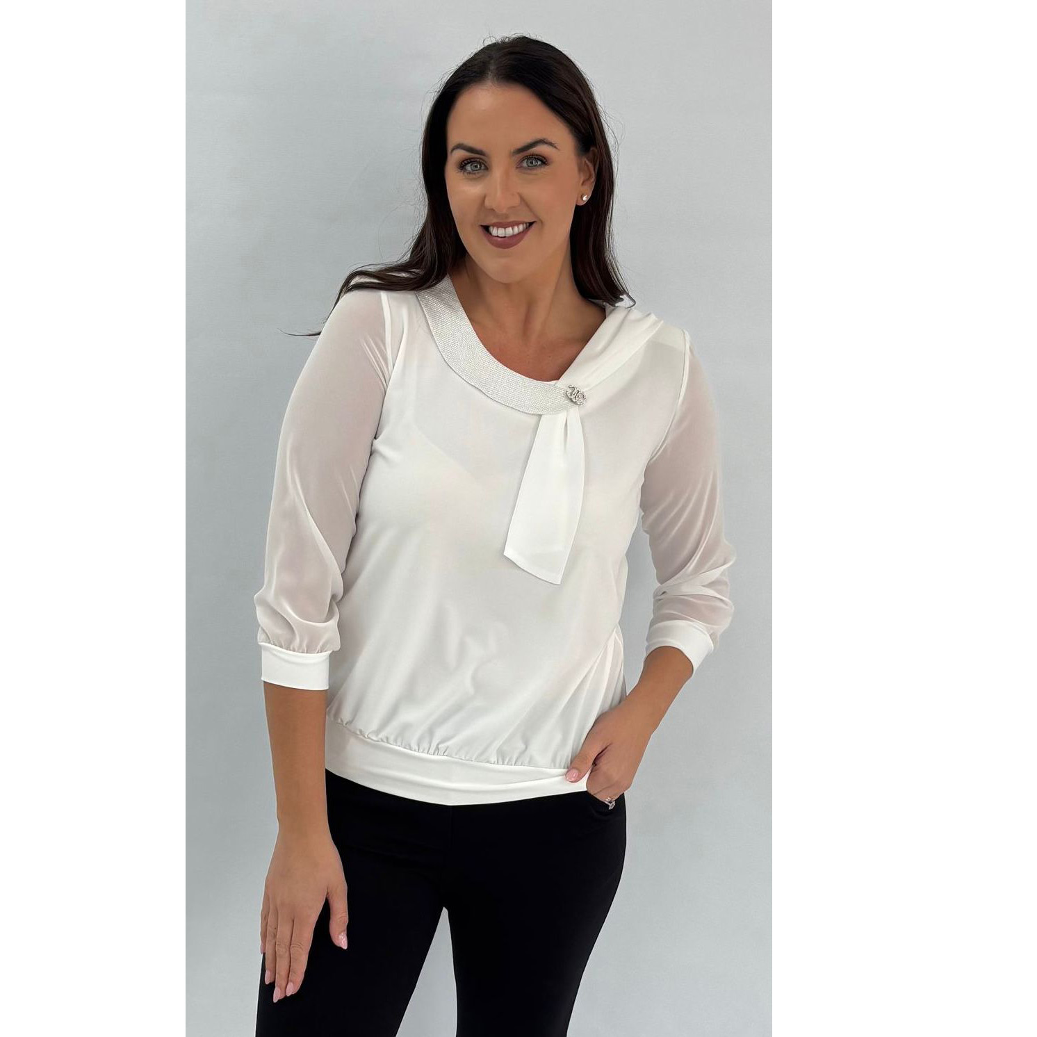 YEW Cream Top With Glitter Neckline