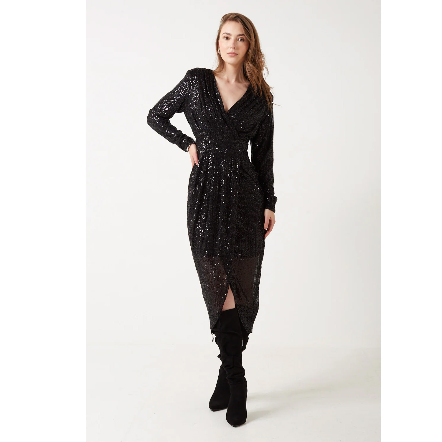 Marc Angelo Black Sequin Midi Dress