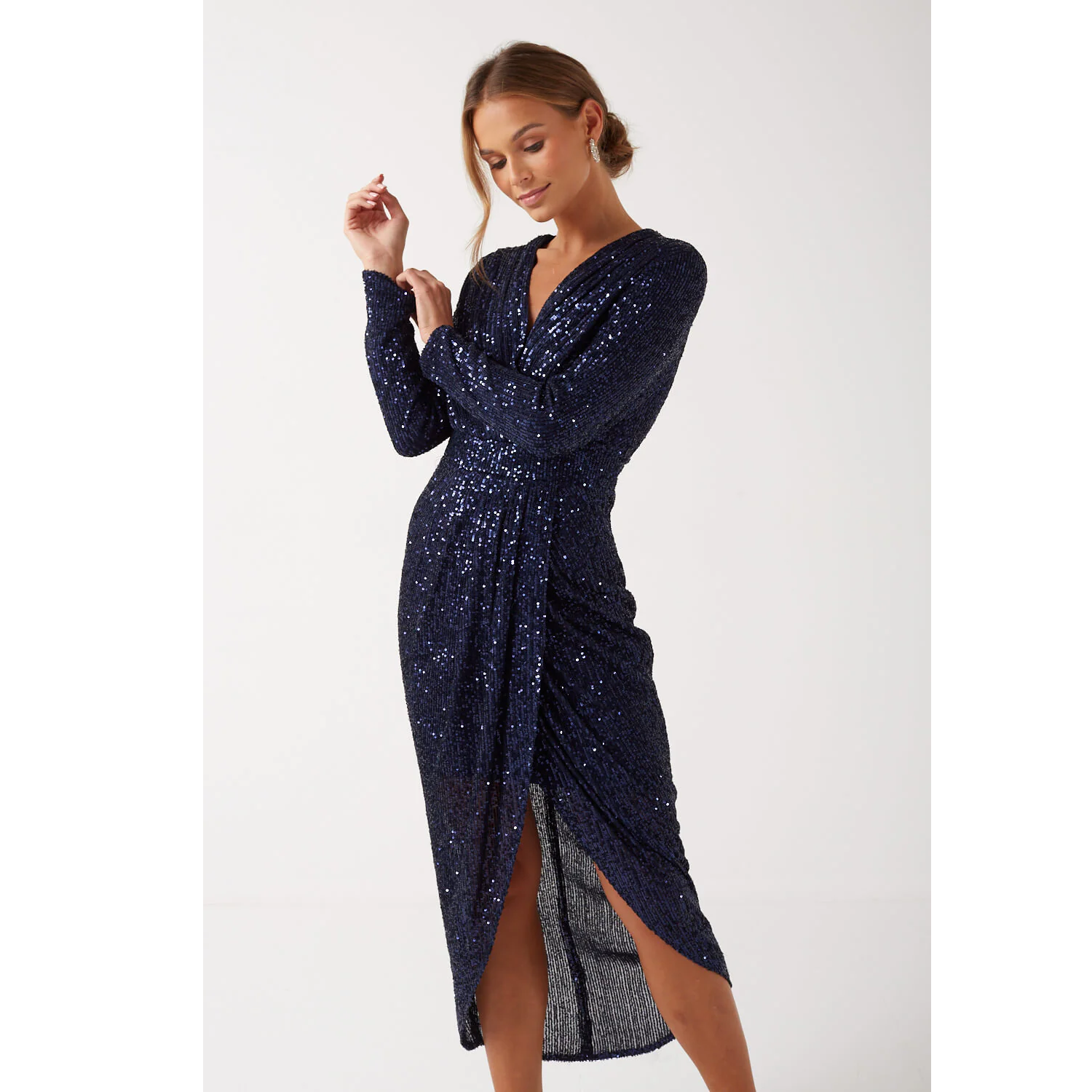 Marc Angelo Navy Sequin Midi Dress